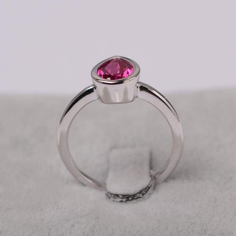 1.00 Ct Pear Cut Pink Ruby Solitaire July Birthstone Ring In 925 Sterling Silver