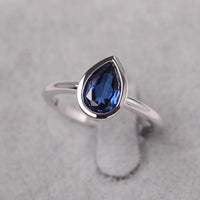 1.00 Ct Pear Cut Blue Sapphire Solitaire September Birthstone Ring In 925 Sterling Silver