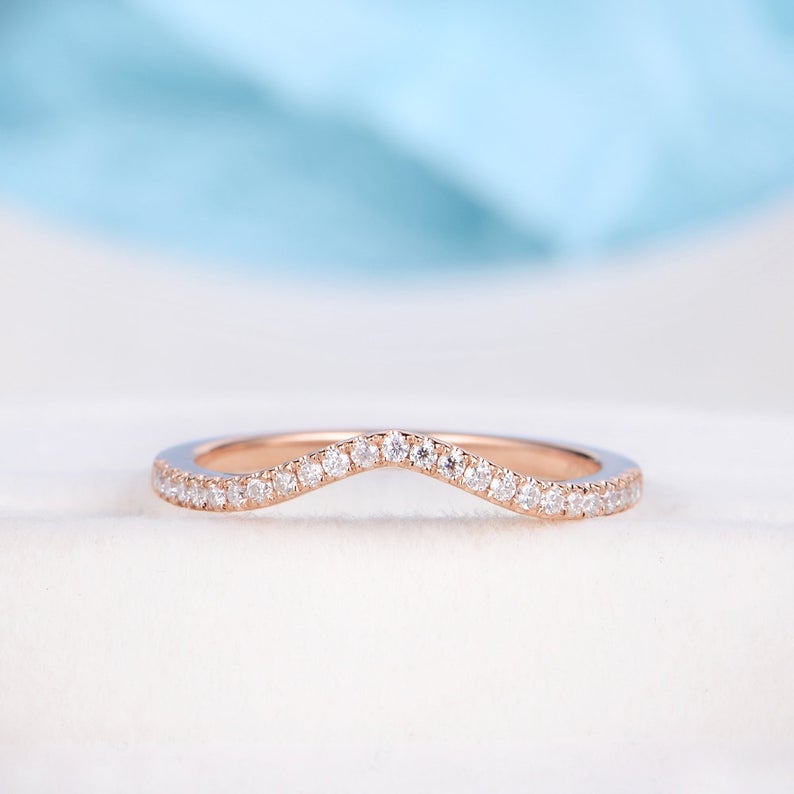 0.25 CT Round Cut Diamond Rose Gold Over On 925 Sterling Silver Half Eternity Curved wedding band Ring