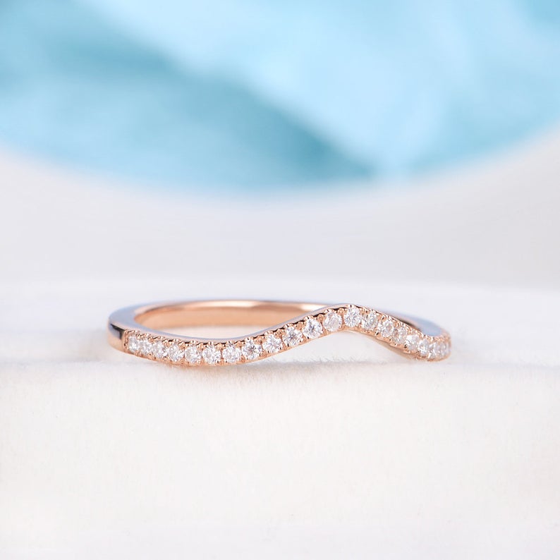 0.25 CT Round Cut Diamond Rose Gold Over On 925 Sterling Silver Half Eternity Curved wedding band Ring