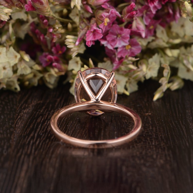 1 CT Oval Cut Morganite Diamond Rose Gold Over On 925 Sterling Silver Solitaire Women Anniversary Ring