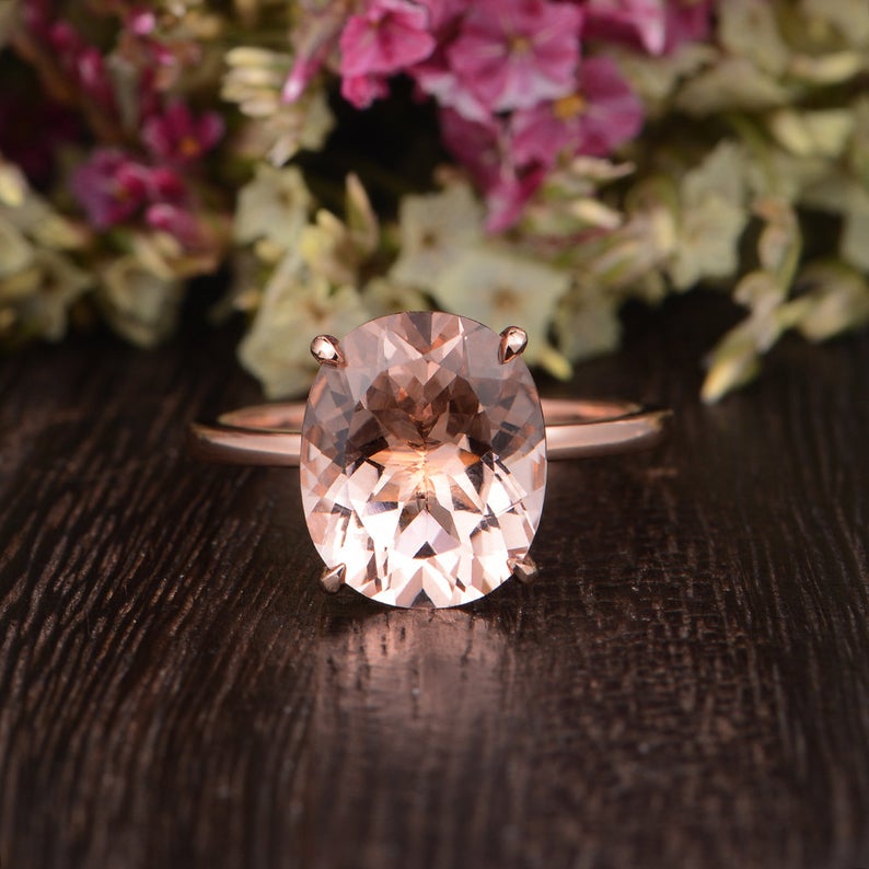 1 CT Oval Cut Morganite Diamond Rose Gold Over On 925 Sterling Silver Solitaire Women Anniversary Ring