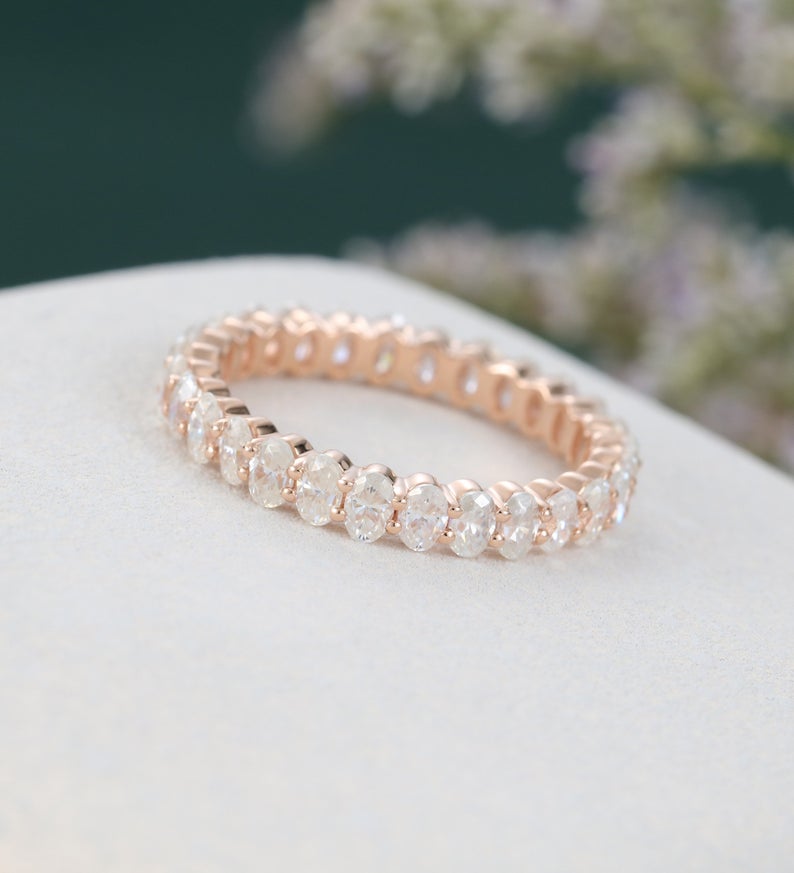 1 CT Oval Cut Diamond Rose Gold Over On 925 Sterling Silver Full Eternity Band Ring