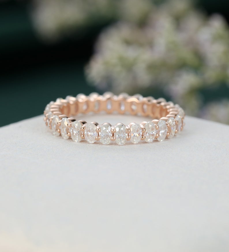 1 CT Oval Cut Diamond Rose Gold Over On 925 Sterling Silver Full Eternity Band Ring