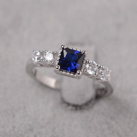 1.75 Ct Princess Blue Sapphire Solitaire W/Accents Engagement Ring In 925 Sterling Silver