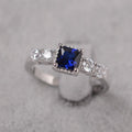 2.20 Ct Princess Cut Blue Sapphire 925 Sterling Silver Solitaire W/Accents Wedding Ring
