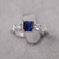 1.75 Ct Princess Blue Sapphire Solitaire W/Accents Engagement Ring In 925 Sterling Silver