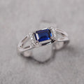 1.20 Ct Emerald Cut Blue Sapphire Solitaire W/Accents September Birthstone Ring In 925 Sterling Silver