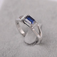 1.20 Ct Emerald Cut Blue Sapphire Solitaire W/Accents Anniversary Gift Ring In 925 Sterling Silver