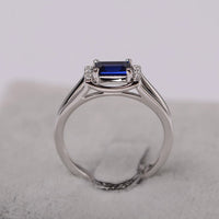 1.20 Ct Emerald Cut Blue Sapphire Solitaire W/Accents Anniversary Gift Ring In 925 Sterling Silver