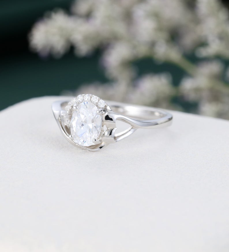 1 CT Oval Cut Diamond White Gold Over On 925 Sterling Silver Women Halo Engagement Ring