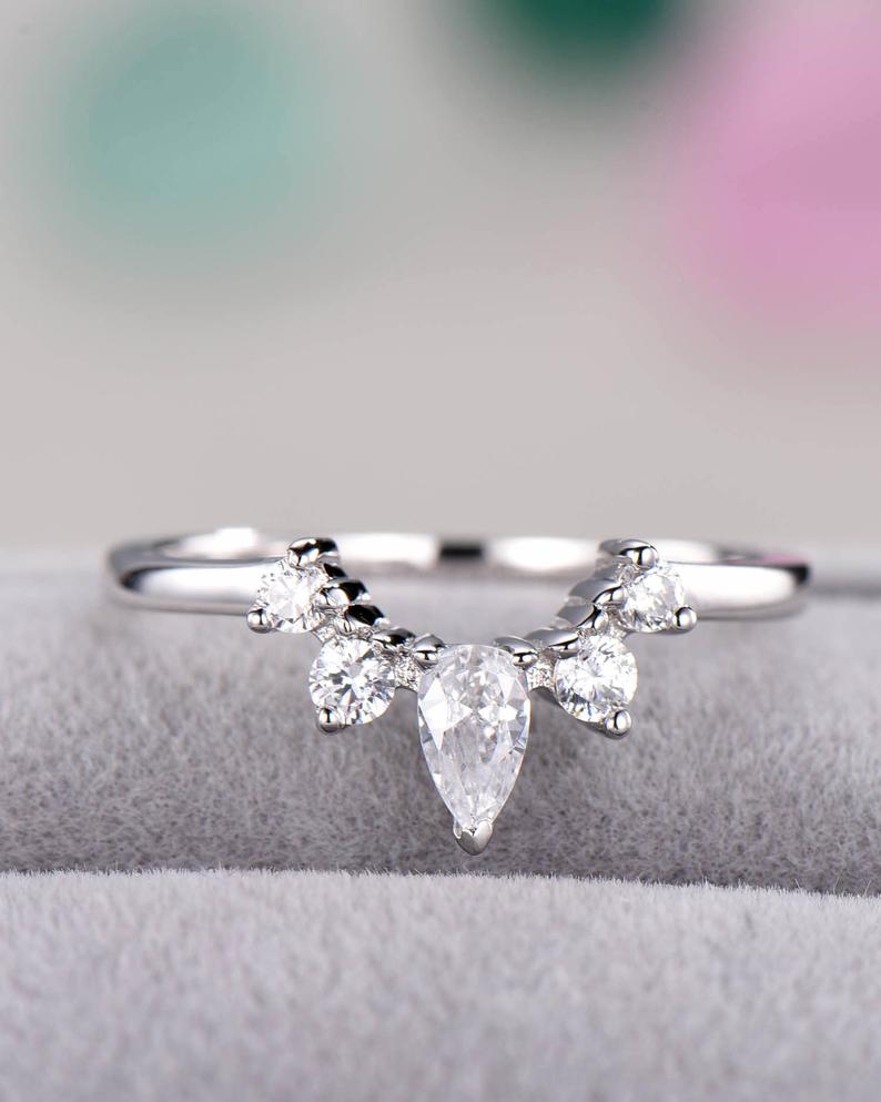 1.20 ct Pear & Round Cut Diamond Curve Engagement Band Ring In 925 Sterling Silver