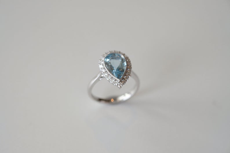 1 CT Pear Cut Aquamarine Diamond 925 Sterling Silver Halo Engagement Ring - atjewels.in