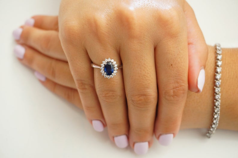 1 CT Oval Cut Blue Sapphire Diamond 925 Sterling Silver Engagement Ring - atjewels.in