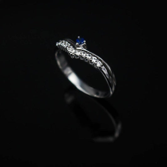 1 CT Round Cut Blue Sapphire Diamond 925 Sterling Silver Curved Ring