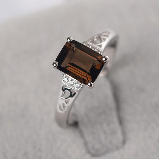 1.25 Ct Emerald Cut Smoky Quartz Solitaire W/Accents Anniversary Gift Ring In 925 Sterling Silver