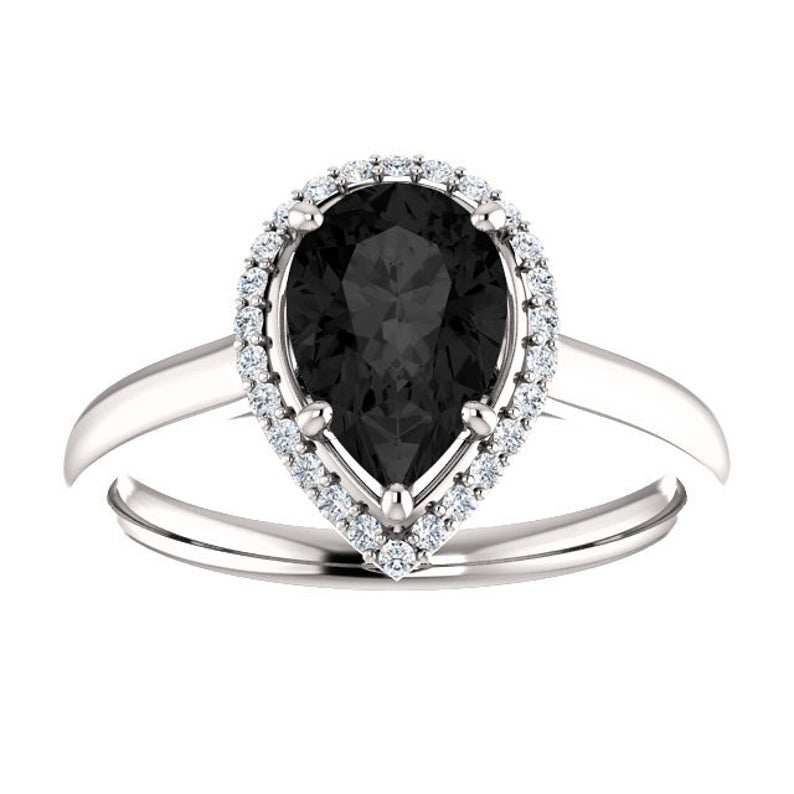 2 CT Pear Cut Black Onyx Diamond 925 Sterling Silver Halo Engagement Ring