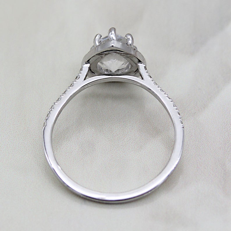 1.72 CT Pear Cut White Diamond White Gold Over On 925 Sterling Silver Halo Promise Ring For Women
