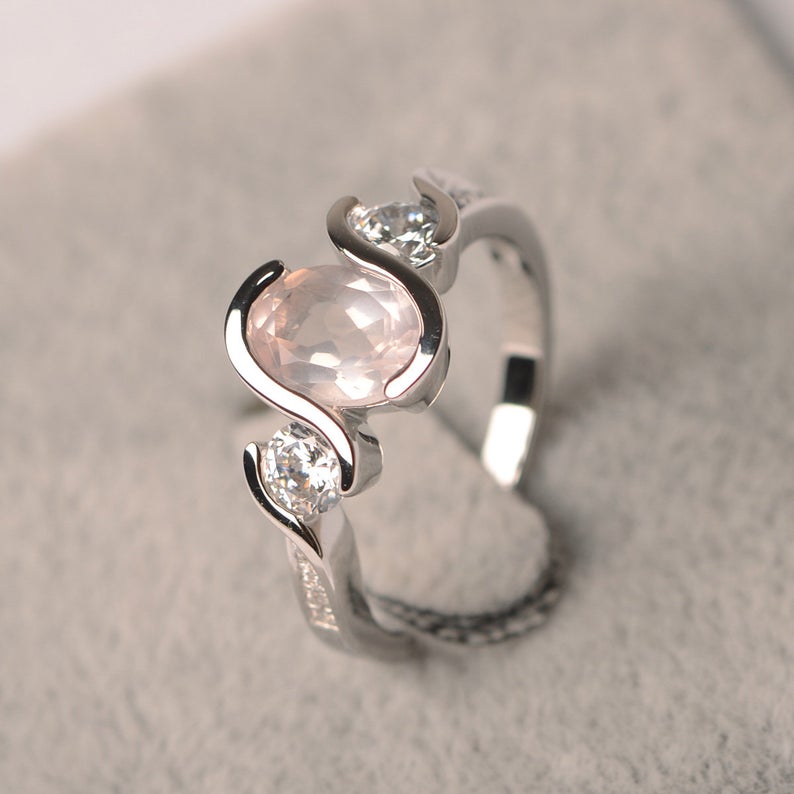 1.50 Ct Oval Cut Rose Quartz Solitaire W/Accents Anniversary Gift Ring In 925 Sterling Silver