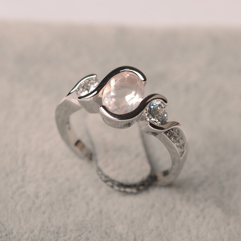 1.50 Ct Oval Cut Rose Quartz Solitaire W/Accents Anniversary Gift Ring In 925 Sterling Silver