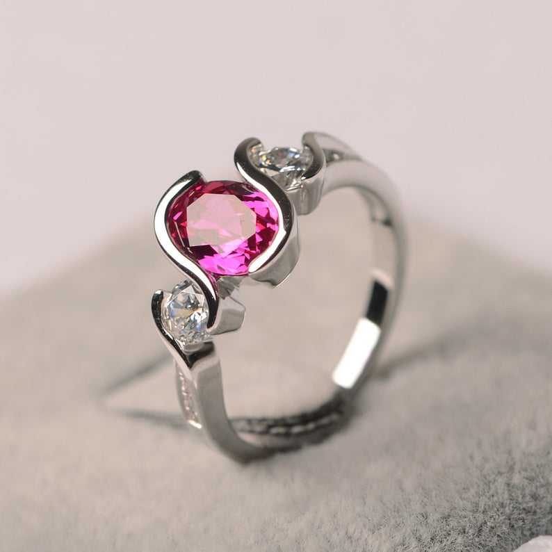 2.00 Ct Oval Cut Pink Ruby 925 Sterling Silver Solitaire W/Accents Engagement Ring
