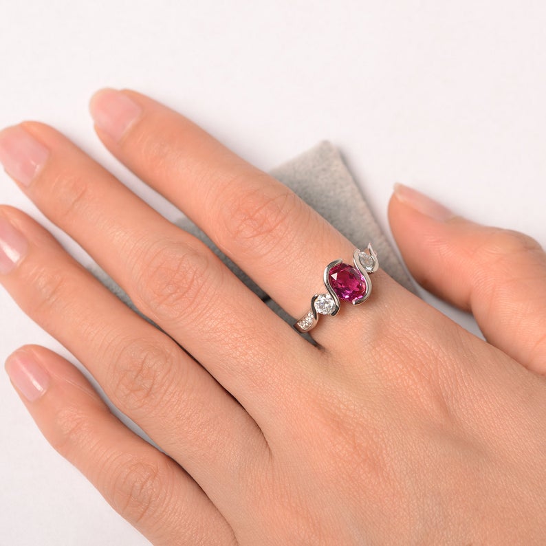2.00 Ct Oval Cut Pink Ruby 925 Sterling Silver Solitaire W/Accents Engagement Ring