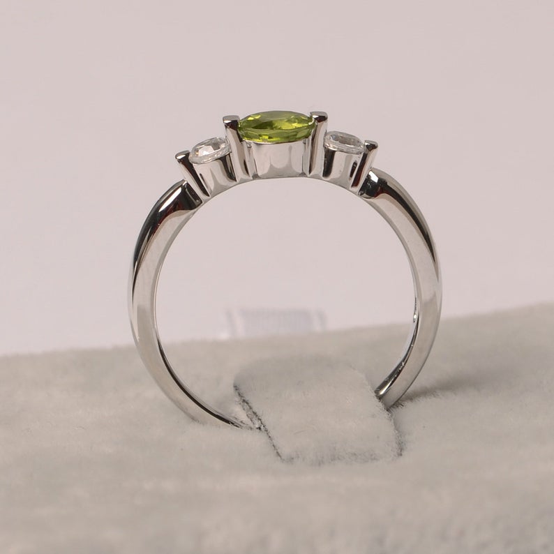 1.20 Ct Round Cut Green Peridot & White CZ Three-Stone Promise Gift Ring In 925 Sterling Silver
