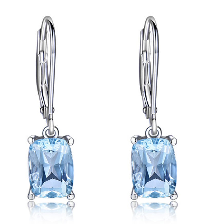 2.00 Ct Cushion Cut Aquamarine 925 Sterling Silver Lever Back Solitaire Earrings