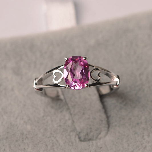 1.00 Ct Oval Cut Pink Sapphire 925 Sterling Silver Split Shank Promise Gift Ring For Her