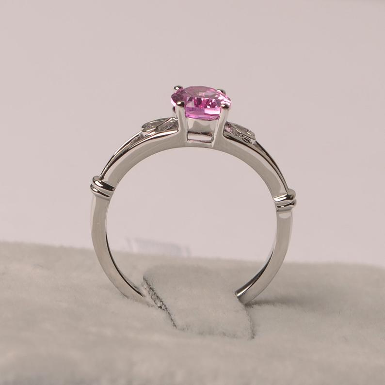 1.00 Ct Oval Cut Pink Sapphire 925 Sterling Silver Split Shank Promise Gift Ring For Her