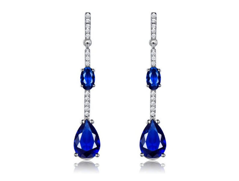 3.20 Ct Pear & Oval Cut Blue Sapphire Trendy Design Dangle Earrings In 925 Sterling Silver