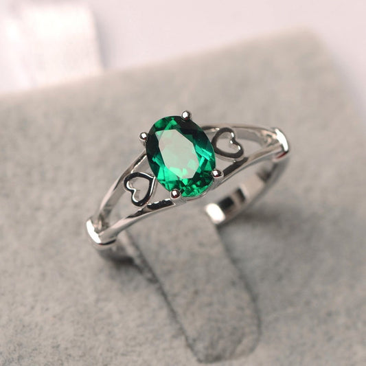 1.00 Ct Oval Cut Green Emerald 925 Sterling Silver Solitaire Split Shank Anniversary Gift Ring