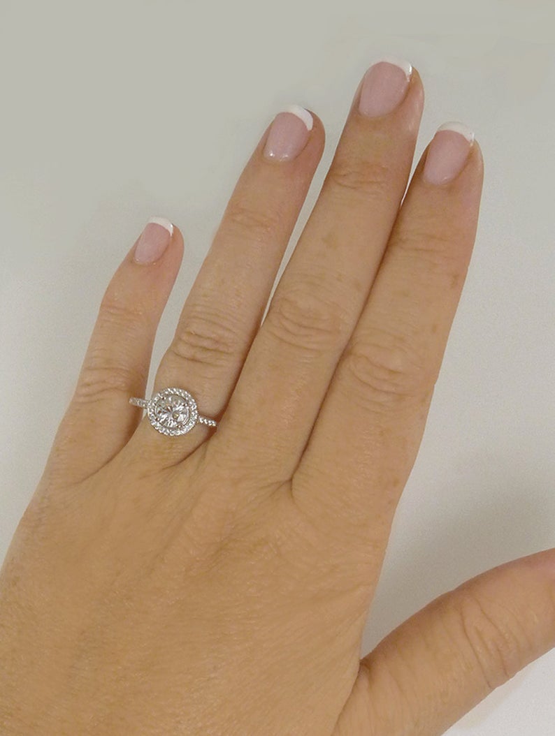 1 CT Round Cut Diamond 925 Sterling Silver Halo Engagement Ring