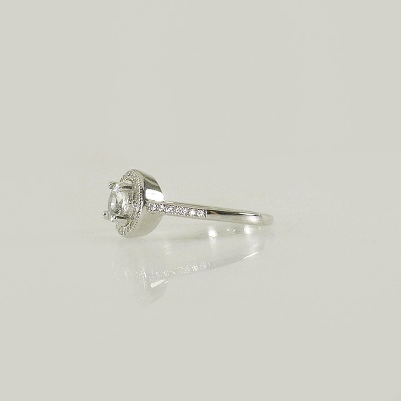 1 CT Round Cut Diamond 925 Sterling Silver Halo Engagement Ring