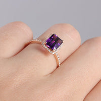 1 CT Emerald Cut Amethyst Diamond 925 Sterling Silver Halo Engagement Ring