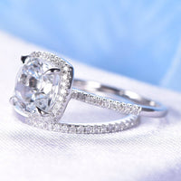 1 CT Cushion Cut White Topaz Diamond 925 Sterling Silver Halo Engagement Bridal Ring Set