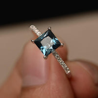 1.25 Ct Princess Cut London Blue Topaz 925 Sterling Silver Solitaire W/Accents Ring