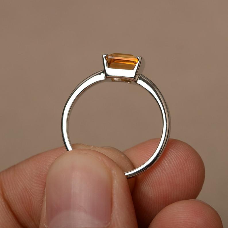 1 Ct Princess Cut Yellow Citrine 925 Sterling Silver Bezel Set Solitaire Promise Ring