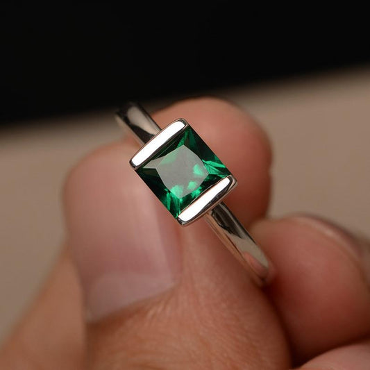 1 Ct Emerald Cut Green Emerald Bezel Set Solitaire Anniversary Gift Ring In 925 Sterling Silver