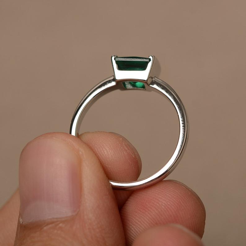 1 Ct Emerald Cut Green Emerald Bezel Set Solitaire Anniversary Gift Ring In 925 Sterling Silver