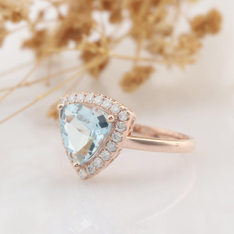 1 CT Trillion Cut Auqamarine Diamond 925 Sterling Silver Halo Engagement Ring
