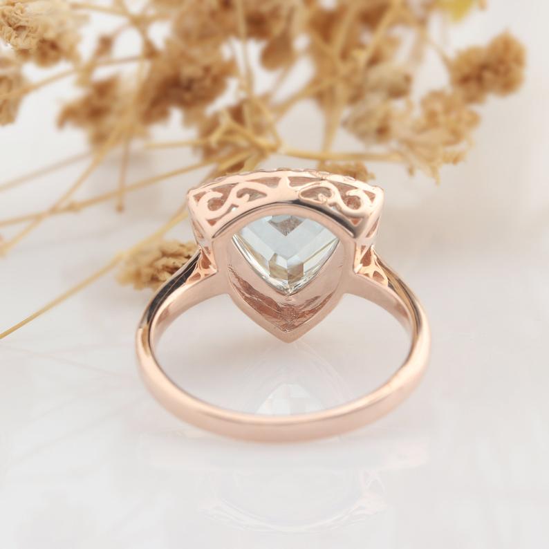 1 CT Trillion Cut Auqamarine Diamond 925 Sterling Silver Halo Engagement Ring