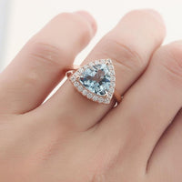 1 CT Trillion Cut Auqamarine Diamond 925 Sterling Silver Halo Engagement Ring
