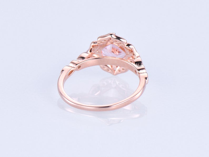 1 CT Cushion Cut Morganite Diamond Rose Gold Over On 925 Sterling Silver Halo Wedding Ring