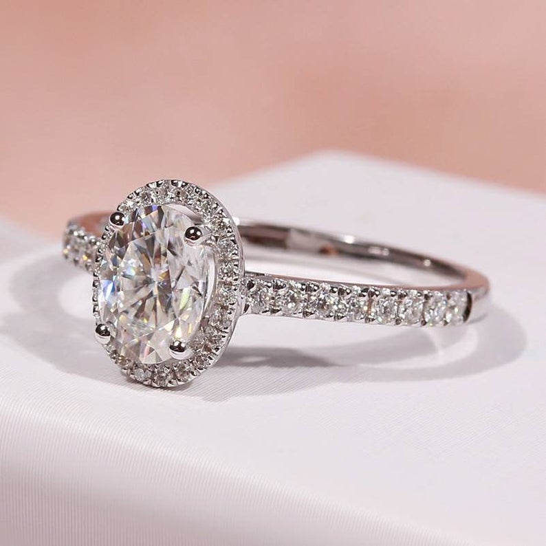 1 CT Oval Cut Diamond White Gold Over On 925 Sterling Silver Halo Engagement Ring