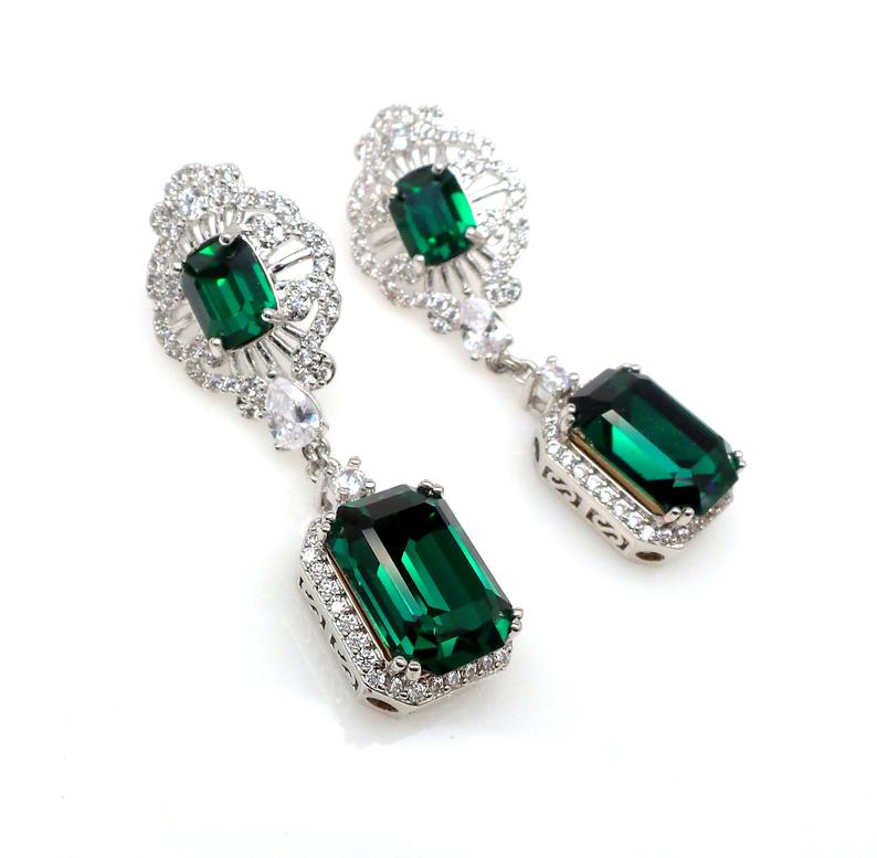 4.00 Ct Emerald Cut Green Emerald Gorgeous Bridal Wedding Earrings In 925 Sterling Silver