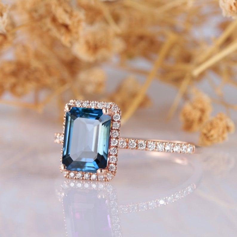 1 CT Emerald Cut London Blue Topaz Diamond 925 Sterling Silver Engagement Ring