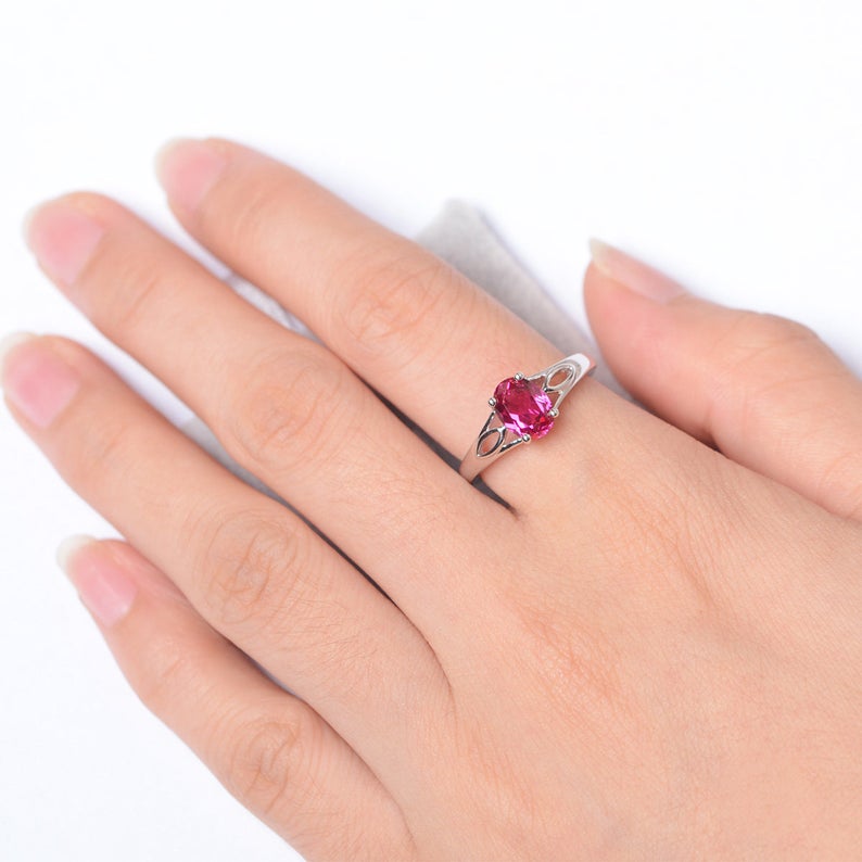 1.00 Ct Oval Cut Pink Ruby 925 Sterling Silver Solitaire Promise Gift Ring