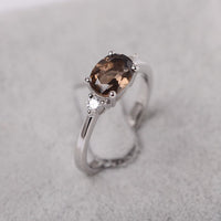 1.20 Ct Oval Cut Smoky Quartz 925 Sterling Silver Three-Stone Promise Ring