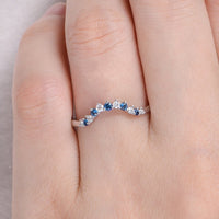 1.20 Ct Round Cut Blue Sapphire & White CZ Curve Promise Band Ring In 925 Sterling Silver